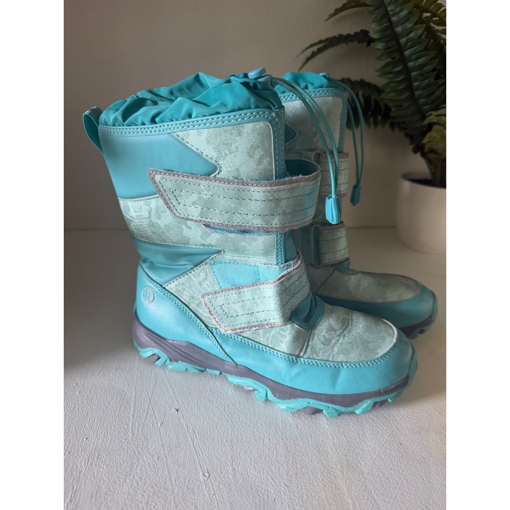 Lands End Snow Flurry Kids Winter Boots Teal Camo Water Resistant Size 3 525909